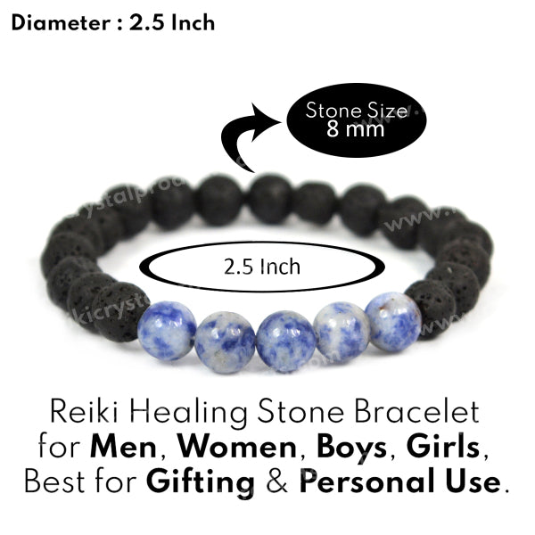 Sodalite With Lava 8mm Beads Bracelet Energized By Reiki Grand Master