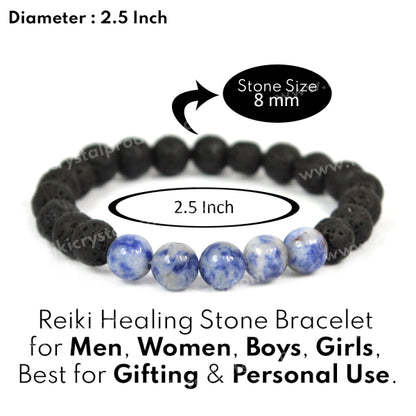 Sodalite With Lava 8mm Beads Bracelet Energized By Reiki Grand Master