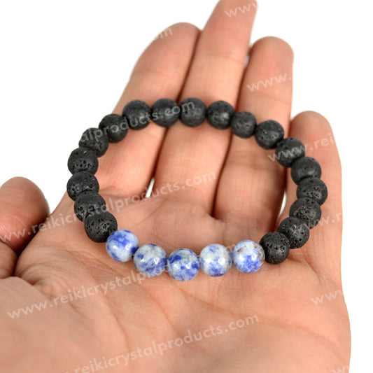 Sodalite With Lava 8mm Beads Bracelet Energized By Reiki Grand Master