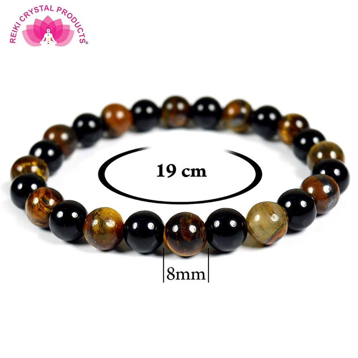 Tiger Eye with Black Tourmaline Combination 8 mm Bead Bracelet
