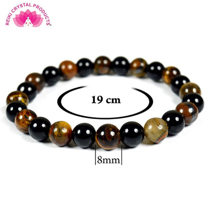 Tiger Eye with Black Tourmaline Combination 8 mm Bead Bracelet