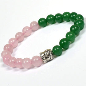 Green Aventurine & Rose Quartz Buddha Head Charm Bracelet