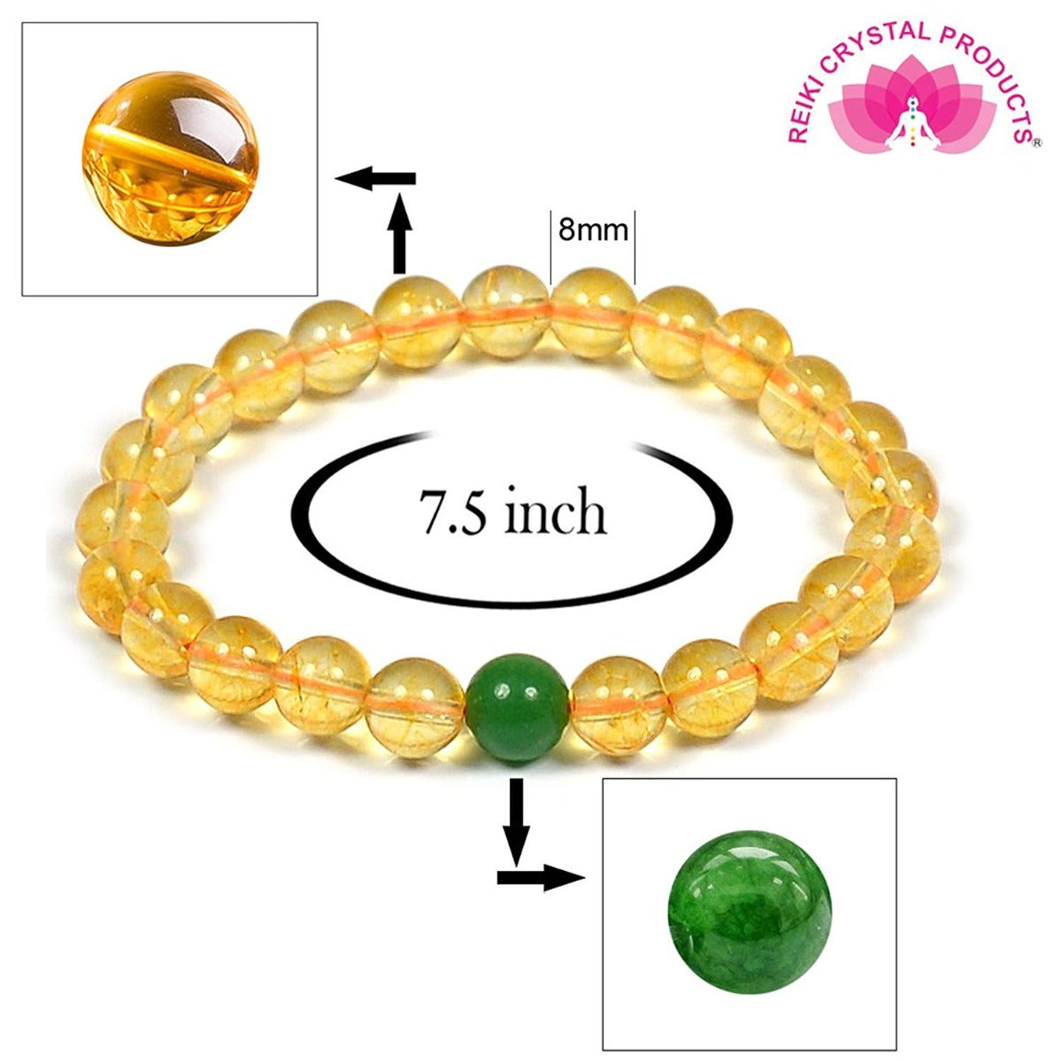 Natural Citrine with Green Aventurine Single Stone 8 mm Bracelet