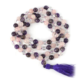 Mind Body Soul / Amethyst, Rose Quartz, Clear Quartz Combination 8 mm 108 Round Bead Mala