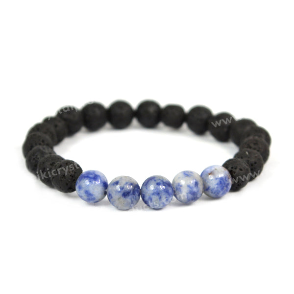 Sodalite With Lava 8mm Beads Bracelet Energized By Reiki Grand Master