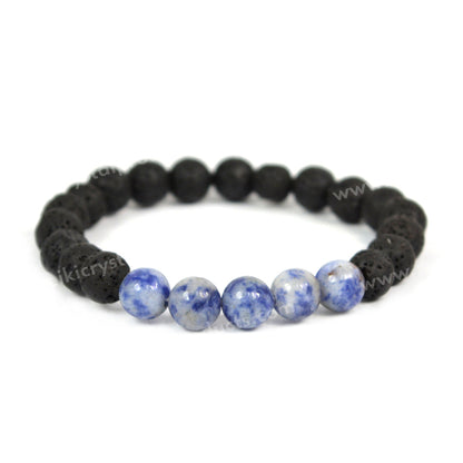 Sodalite With Lava 8mm Beads Bracelet Energized By Reiki Grand Master