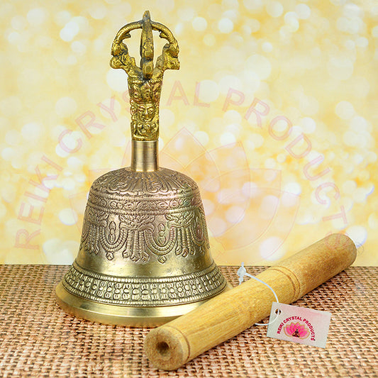 Brass Tibetan Singing Bell Buddhist Meditation Bell with Wooden Stick Size 15.2 cm (6 inch)