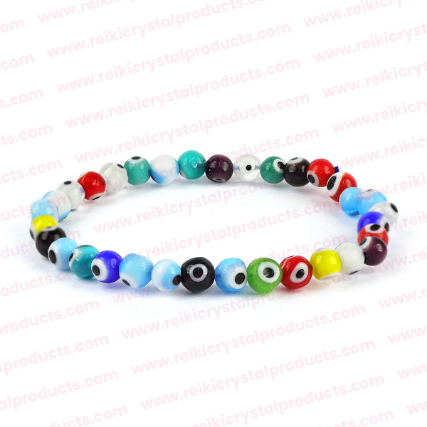 Multi Color Evil Eye 6 mm Round Bead Bracelet
