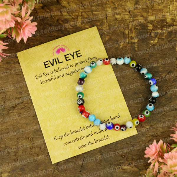 Multi Color Evil Eye 6 mm Round Bead Bracelet