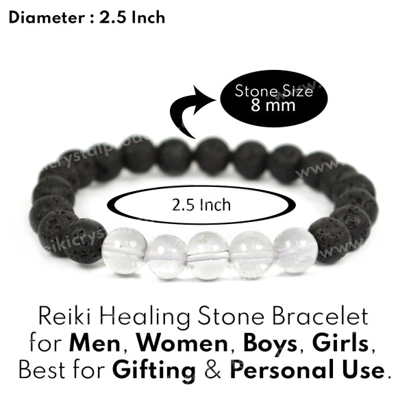 Clear Quartz With Lava 8mm Beads Bracelet Energized By Reiki Grand Master