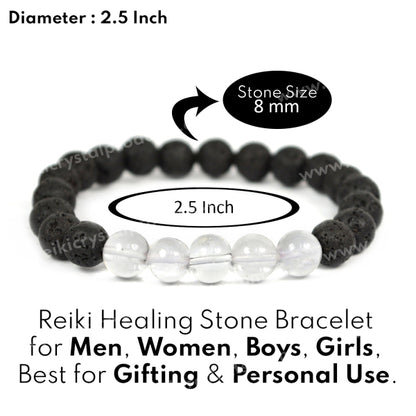 Clear Quartz With Lava 8mm Beads Bracelet Energized By Reiki Grand Master