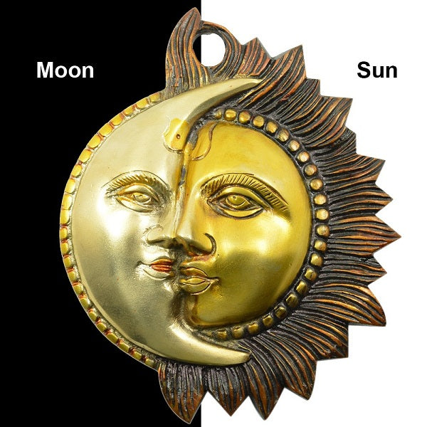 Wall Hanging Sun Moon Half Face Metal Brass Decorative