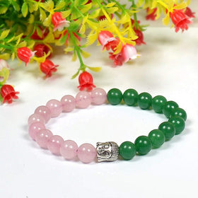 Green Aventurine & Rose Quartz Buddha Head Charm Bracelet