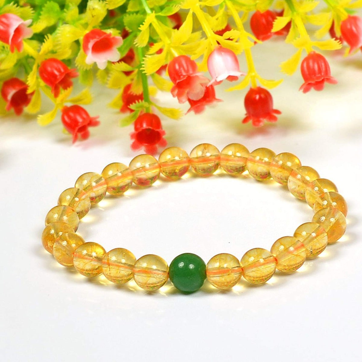 Natural Citrine with Green Aventurine Single Stone 8 mm Bracelet