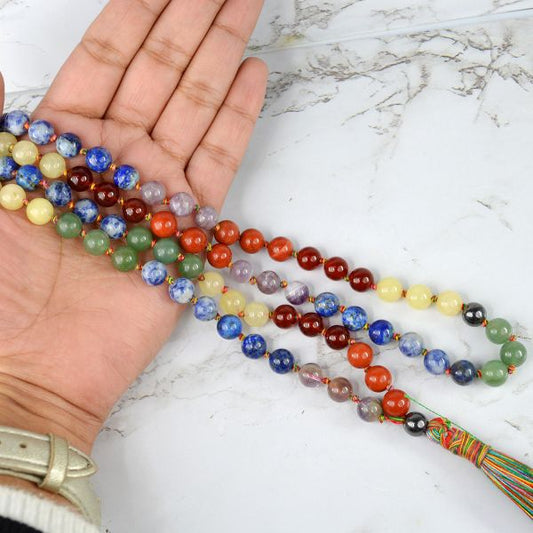 7 Chakra with Hematite 8 mm 108 Round Bead Mala