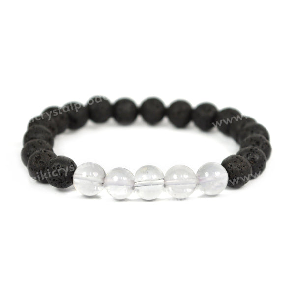 Clear Quartz With Lava 8mm Beads Bracelet Energized By Reiki Grand Master