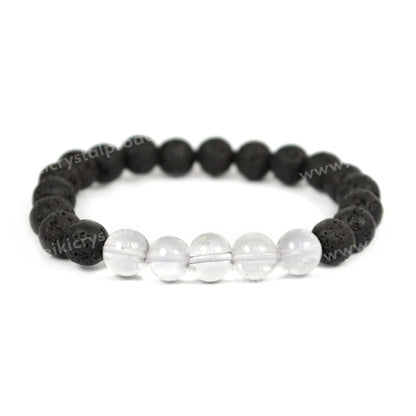 Clear Quartz With Lava 8mm Beads Bracelet Energized By Reiki Grand Master
