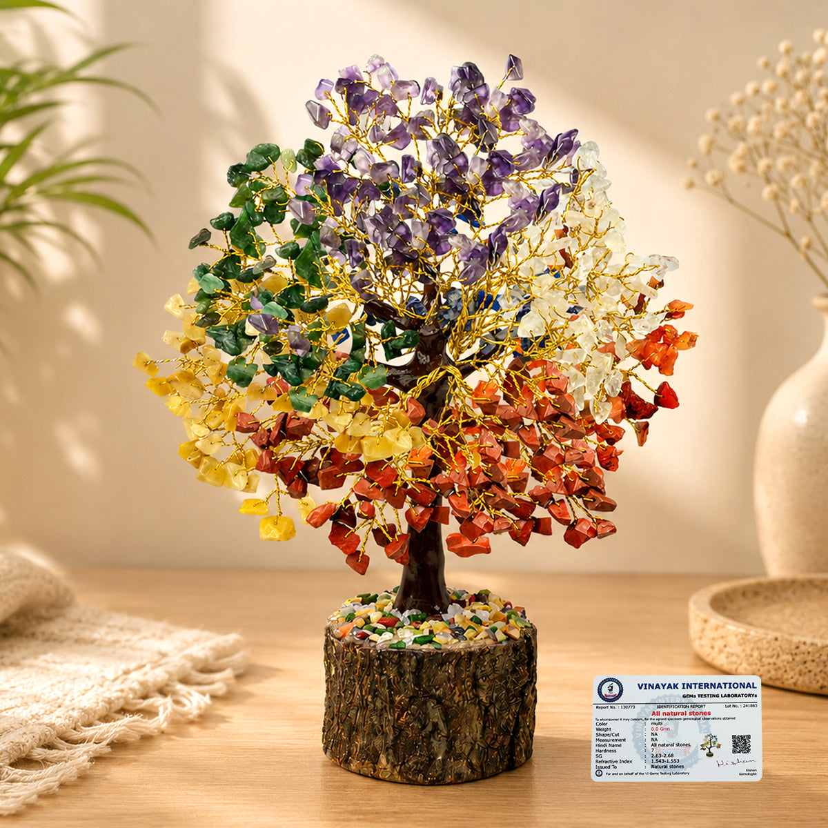 Natural Crystal Stone Tree 300 Beads for Home Decor, Office Desk, Vastu & Feng Shui | Handmade Gemstone for Positive Energy, Prosperity & Spiritual Décor