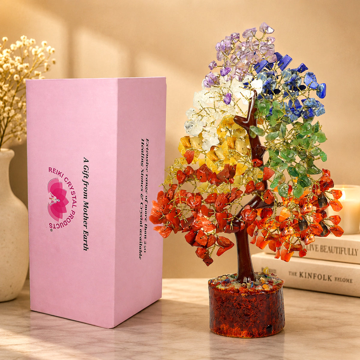 Natural Original Crystal Stone Chip 200 Beads Tree for Decorative Showpiece