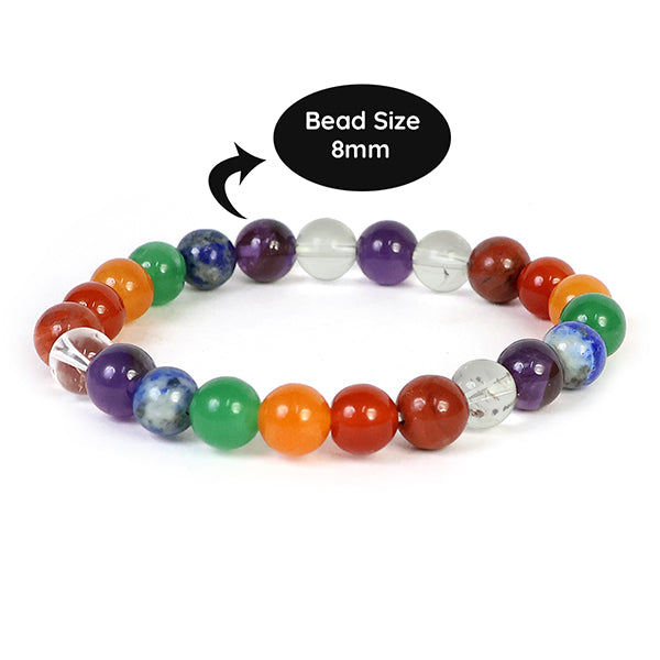 7 Chakra 8 mm Round Bead Bracelet for Chakra Balancing, Healing, Positive Energy & Spiritual