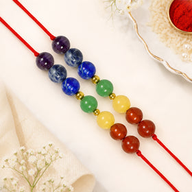7 Chakra Crystal Rakhi Combo Set of 2 | Natural Seven Chakra Healing Crystal Stone Rakhis | Reiki Charged Handmade Raksha Bandhan Rakhi for Men & Women | Balance, Harmony & Positive Energy