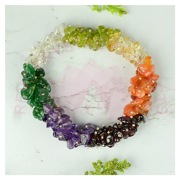 7 Chakra Gajra Chip Beads Bracelet for Energy Balance, Harmony