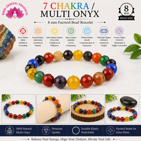 7 Chakra Multi Onyx 8 mm Faceted Beads Bracelet for Balance, Confidence, Focus, Grounding & Positive Energy  Crystal Bracelet for Men & Women