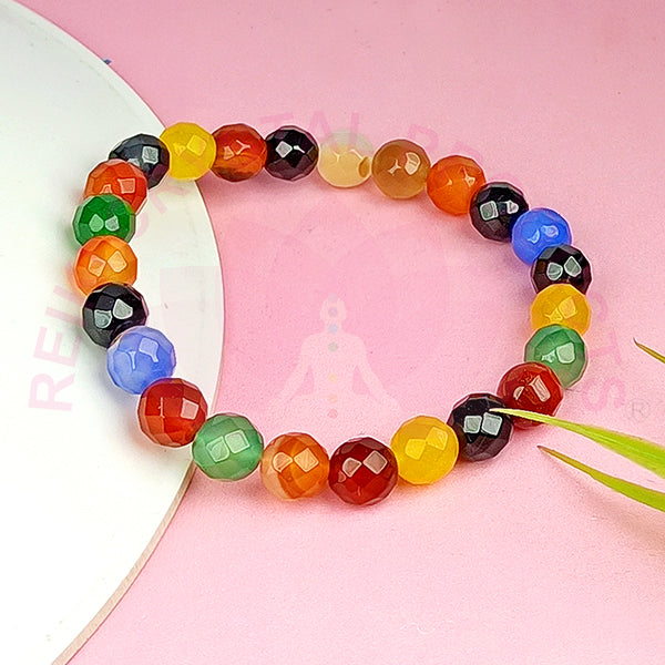 7 Chakra Onyx 8 mm Faceted Beads Bracelet