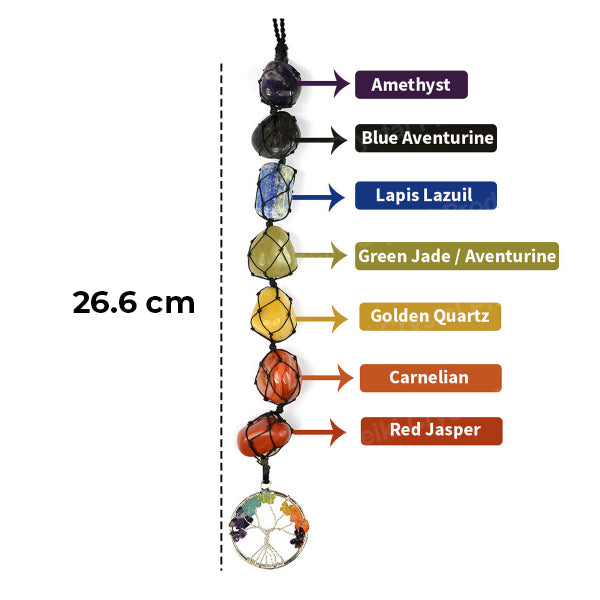 7 Chakra Tumble Stone Hanging with Tree of Life Crystal Decor