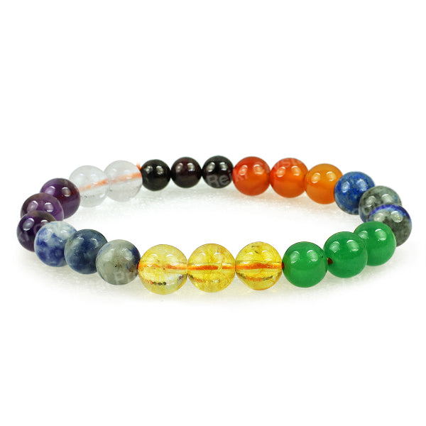 7 Chakra with Citrine 8 mm Round Bead Bracelet