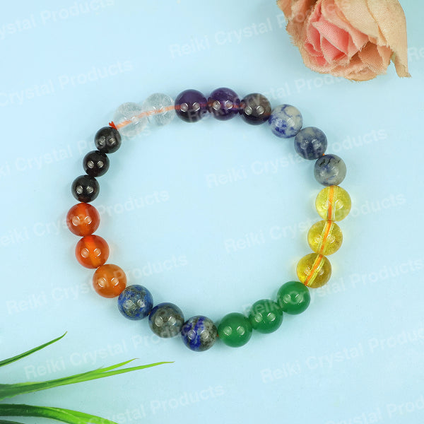 7 Chakra with Citrine 8 mm Round Bead Bracelet