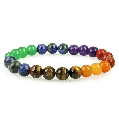 7 Chakra with Tiger Eye 8 mm Round Bead Bracelet
