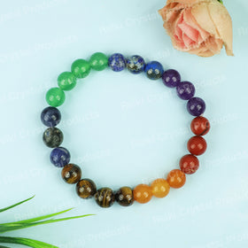 7 Chakra with Tiger Eye 8 mm Round Bead Bracelet