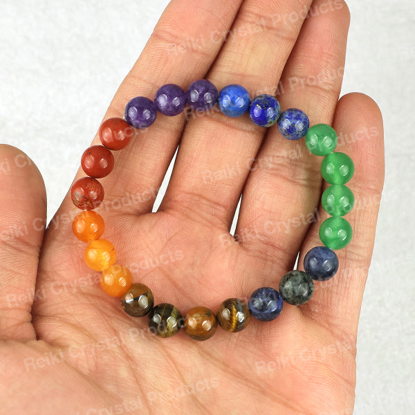 7 Chakra with Tiger Eye 8 mm Round Bead Bracelet