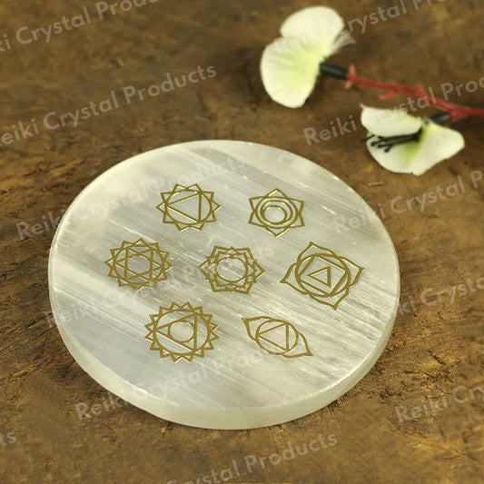 Selenite 7 Chakra Charging Plate for Reiki Crystal Cleansing Size 7.6 cm (3 inch)