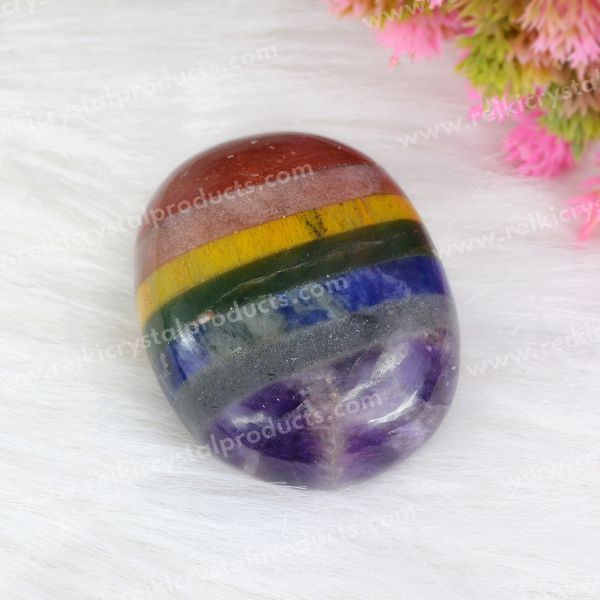 Natural 7 Chakra Polished Palm Stone for Meditation