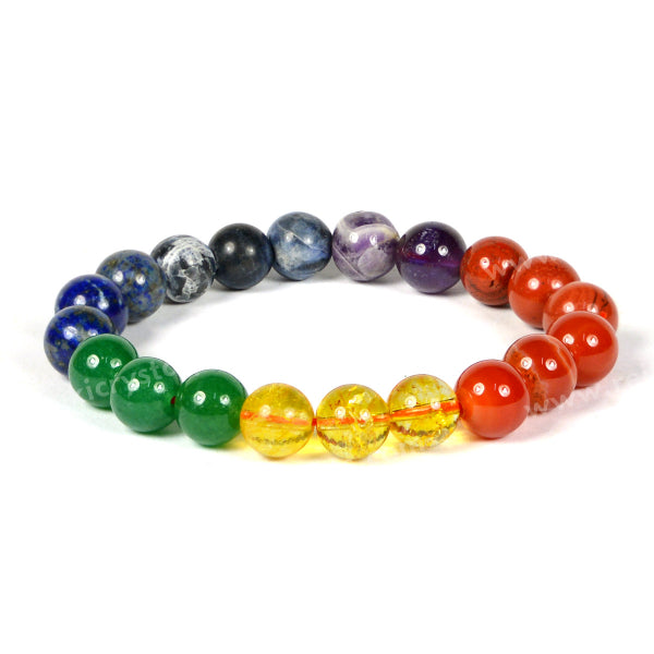 7 Chakra with Citrine 10 mm Round Bead Bracelet