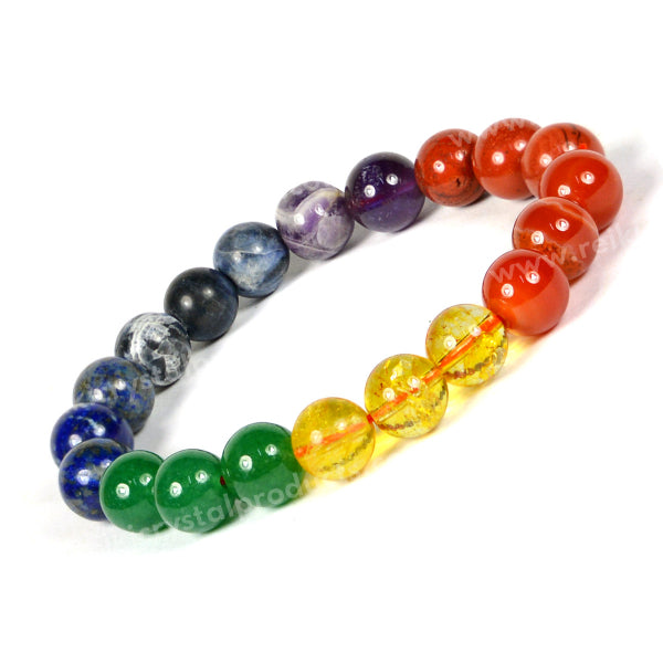 7 Chakra with Citrine 10 mm Round Bead Bracelet