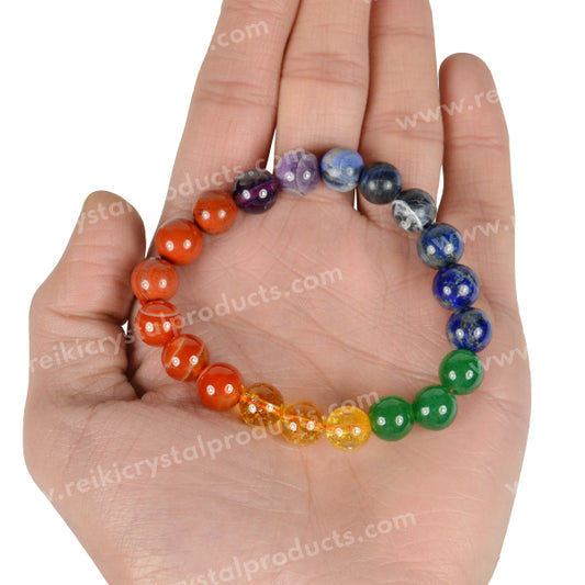 7 Chakra with Citrine 10 mm Round Bead Bracelet
