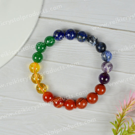 7 Chakra with Citrine 10 mm Round Bead Bracelet