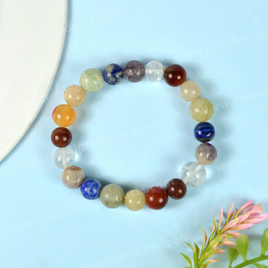 7 Chakra 8 mm Round 3+3 Bead Bracelet