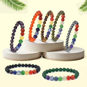 Natural Crystal Stone with 7 Chakra 8 mm Bracelet for Unisex