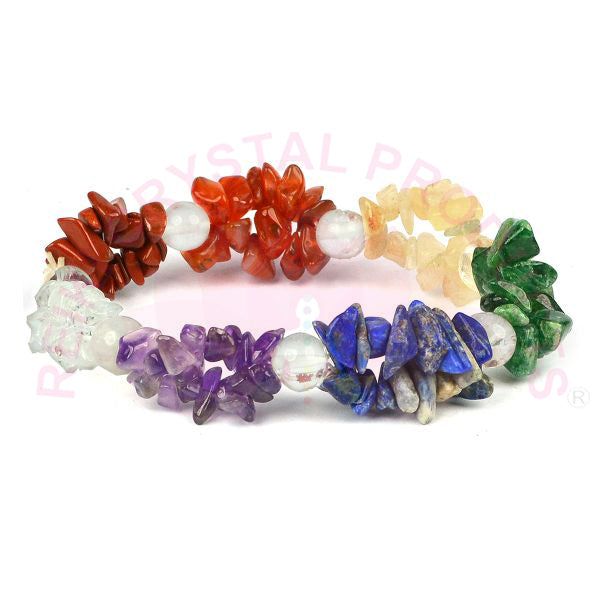 7 Chakra with Clear Quartz Chip Bracelet