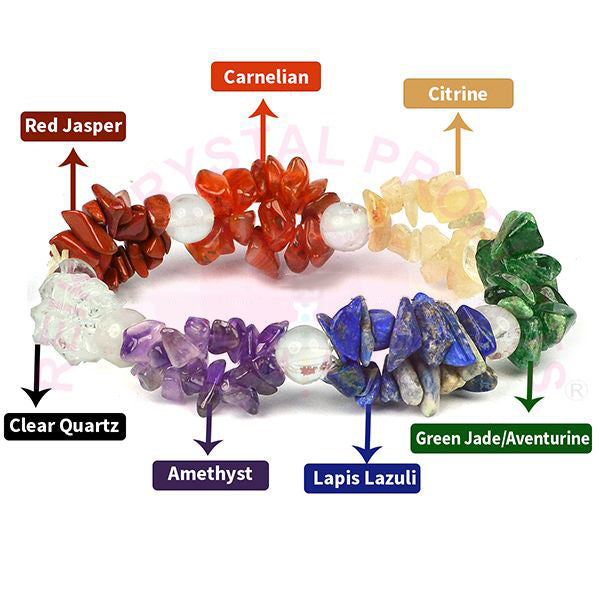 7 Chakra with Clear Quartz Chip Bracelet