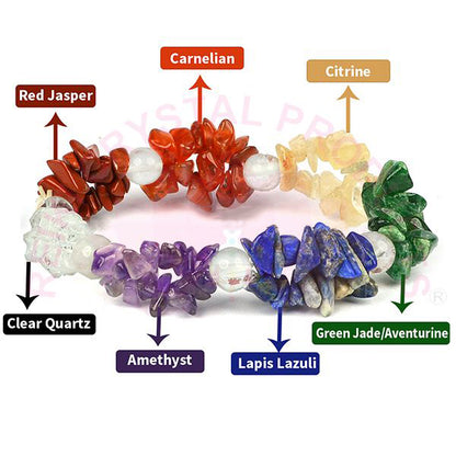 7 Chakra with Clear Quartz Chip Bracelet