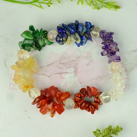 7 Chakra with Clear Quartz Chip Bracelet