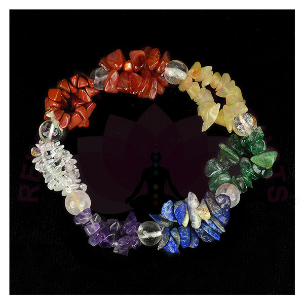 7 Chakra with Clear Quartz Chip Bracelet