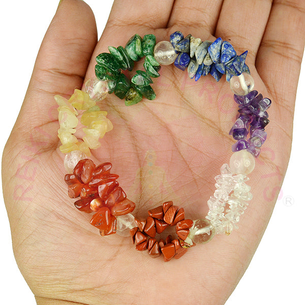 7 Chakra with Clear Quartz Chip Bracelet