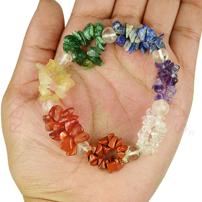 7 Chakra with Clear Quartz Chip Bracelet