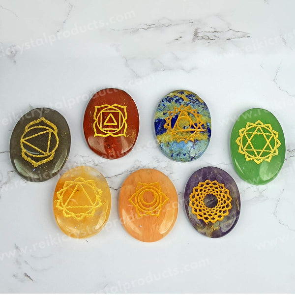 Certified Natural 7 Chakra Symbol Engraved Set